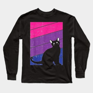 Black Cat Bi Sexual Pride Kitten Lover LGB Q Proud Ally Bi Long Sleeve T-Shirt